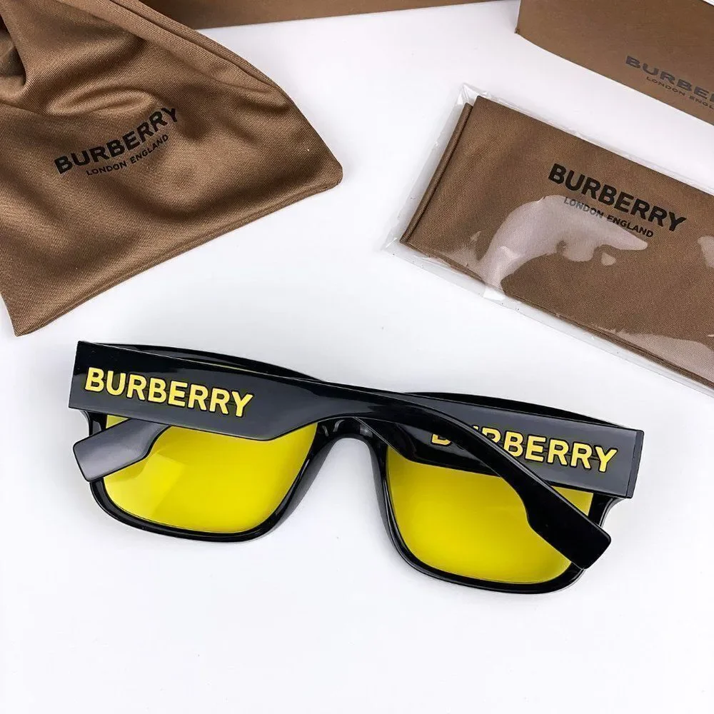 NEW Burberry KNIGHT BE4358 300185 Black Yellow Square Men Sunglasses